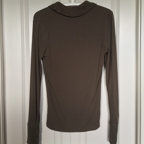 Olive Colored Long Sleeved Collared T-Shirt - Picture 3 of 7